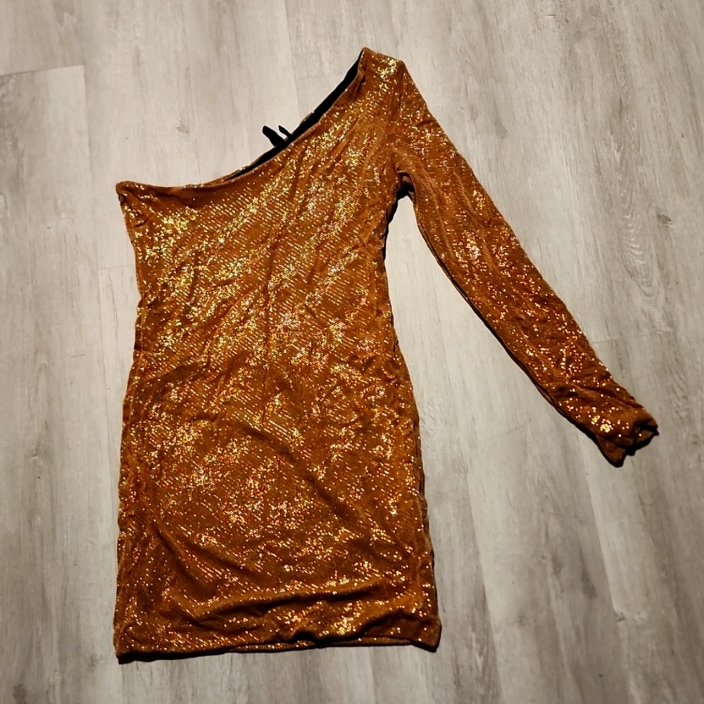 Guess by Marciano Gold one shoulder Dress